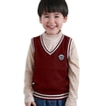 thumbnail image 1 of Ticikt Boys School Uniform Sweater Vest Kids V Neck Sleeveless Colorblock Knit Sweaters Tops 3-16 Years,Color:,15-16 Years, 1 of 8