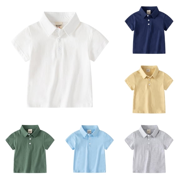 Ticikt Boys Short Sleeve Polo Shirts, Solid Lapel Collar Button Casual Primary School Uniform Tops for Kids,12-18 Months