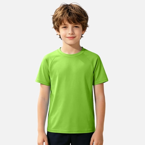 Ticikt Boys' Short Sleeve Rash Guard, UPF 50+ Sun Protection Swim Shirt for Kids,Green