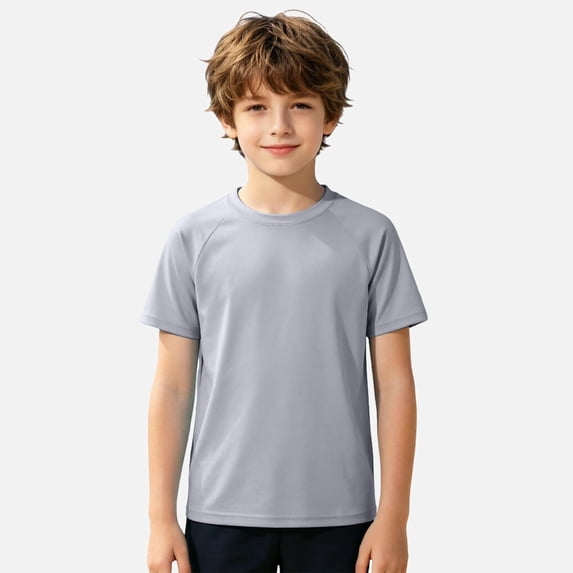 Ticikt Boys' Short Sleeve Rash Guard, UPF 50+ Sun Protection Swim Shirt for Kids,Grey
