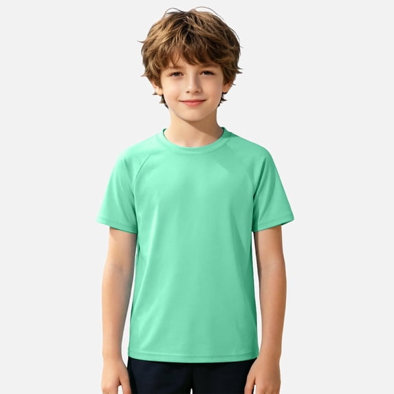Ticikt Boys' Short Sleeve Rash Guard, UPF 50+ Sun Protection Swim Shirt for Kids,Mint Green