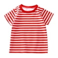 thumbnail image 1 of Ticikt Boys' Short Sleeve Striped Crewneck T-Shirts Top Tee Size Toddler Kids Solid Color Shirts Boys Girls Casual Base Blouse,Color:Red,Size:8-10 Years, 1 of 3