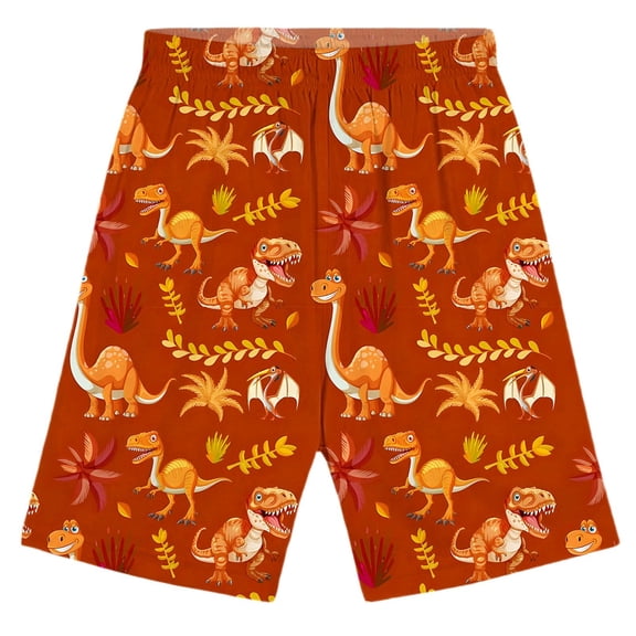 Ticikt Boys Shorts with Dinosaur Print Comfortable Casual Kids Athletic Playwear for Daily School Outdoor Activities Age 2-14,Color:Orange1,9-10 Years