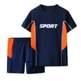 thumbnail image 1 of Ticikt Boys' Sporty Two Piece Swim Set | Short Sleeve Rash Guard & Swim Trunks with Letter Print with UPF 50+ ,Color:Blue,Size:9-10 Years, 1 of 8