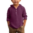 thumbnail image 1 of Ticikt Boys Summer Hooded Shirt Long Sleeve Button Down Beach Top Breathable Solid Color Casual Wear for Youth Children,Color:Dark Purple, 1 of 4