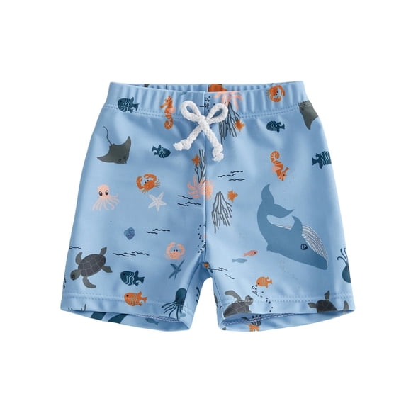 Ticikt Boys Swim Trunks with Ocean Animal and Plaid Print Beach Swimwear for Toddler and Kids