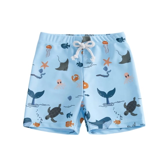 Ticikt Boys Swim Trunks with Ocean Animal and Plaid Print Beach Swimwear for Toddler and Kids