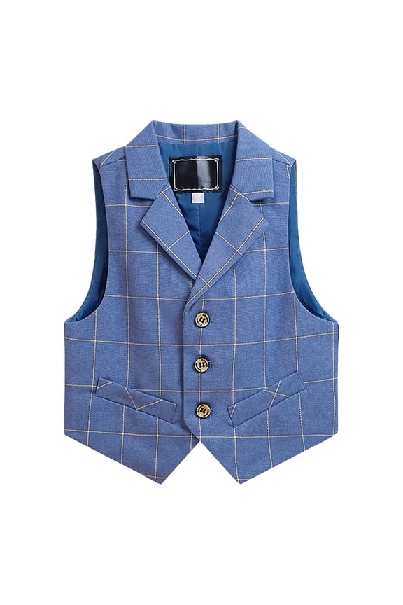 Ticikt Boys Vest Vintage Toddler Little Kids Retro Waistcoat Sleeveless Slim Fit Casual Vests Outfit Formal Wedding Waistcoat,Color:Blue,2-3 Years
