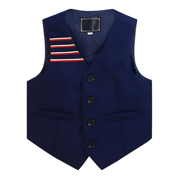 Ticikt Boys Vest Vintage Toddler Little Kids Retro Waistcoat Sleeveless Slim Fit Casual Vests Outfit Formal Wedding Waistcoat,Color:Navy,1-2 Years