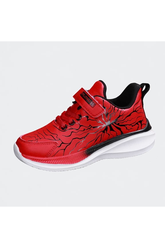 Ticikt Boys Waterproof Leather Sneakers, Hook & Loop Comfortable Fashion Athletic Sport Shoes for Kids 5-15 Years,Red,Size:6-7 Years