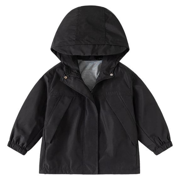 Ticikt Boys Windbreaker Jacket for Kids Lightweight Hooded Zipper Coat Outdoor Casual School Jacket for Boys 2-13Y,Color:Black