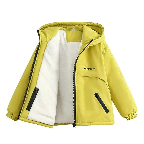 Ticikt Boys Winter Coat Ski Jacket Windproof Kids Warm Fleece Snow Coat Waterproof Outdoor Hooded Insulated Coat,Color:Light Yellow,4-5 Years