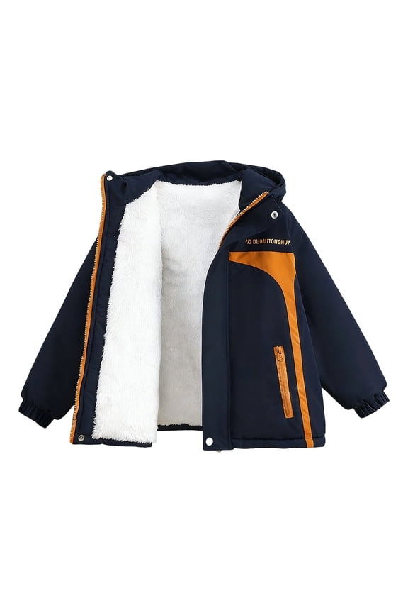 Ticikt Boys Winter Coat Ski Jacket Windproof Kids Warm Fleece Snow Coat Waterproof Outdoor Hooded Insulated Coat,Color:Navy,4-5 Years
