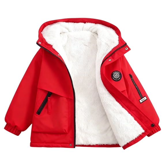 Ticikt Boys Winter Coat Ski Jacket Windproof Kids Warm Fleece Snow Coat Waterproof Outdoor Hooded Insulated Coat,Color:Red,12-15 Years