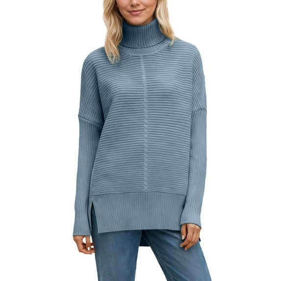 Ticikt Casual Long Sleeve Oversized Sweaters for Women 2026 Loose Turtleneck Pullover Sweater Ribbed Knit Spring Fall Clothes,Color:Blue,Size:M