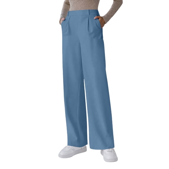 Ticikt Casual Straight Leg Pants with Pockets Loose Fit Trousers for Everyday Wear Comfortable and Work Pants Stretch Ankle Length Bottoms,Color:Blue,XXL
