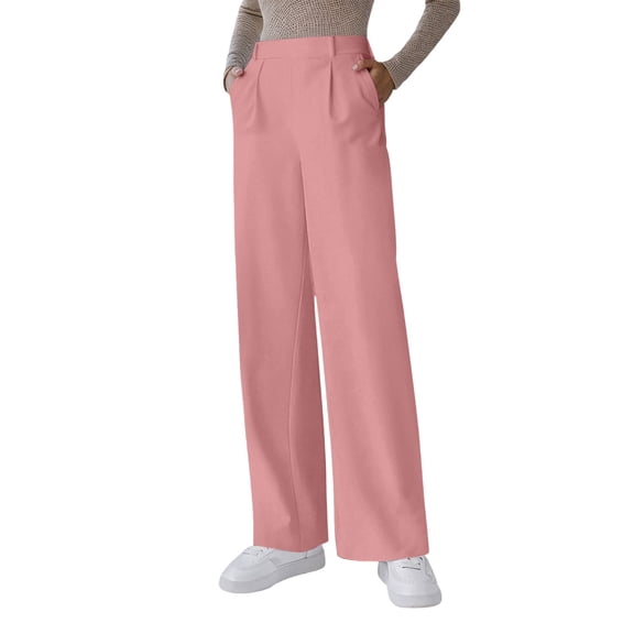 Ticikt Casual Straight Leg Pants with Pockets Loose Fit Trousers for Everyday Wear Comfortable and Work Pants Stretch Ankle Length Bottoms,Color:Pink,XL