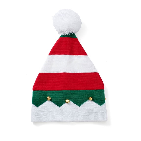 Ticikt Christmas Knit Elf Hat, Pom Pom & Bells Decor Winter Holiday Knitted Party Hat