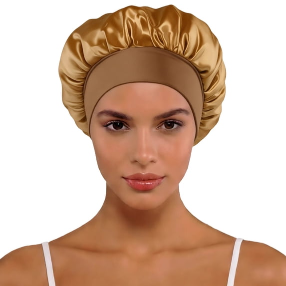 Ticikt Classic Solid Color Satin Wide Brim Hat for Fashionable Sleep Cap Travel Sun,Color:Gold