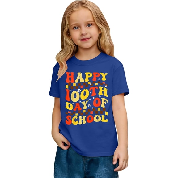 Ticikt Cool 100 Days of School Shirt , My Happy 100th Day of School T Shirt, Cotton Blend, Funny Design 2-13 Years,Color:Blue,3-4 Years