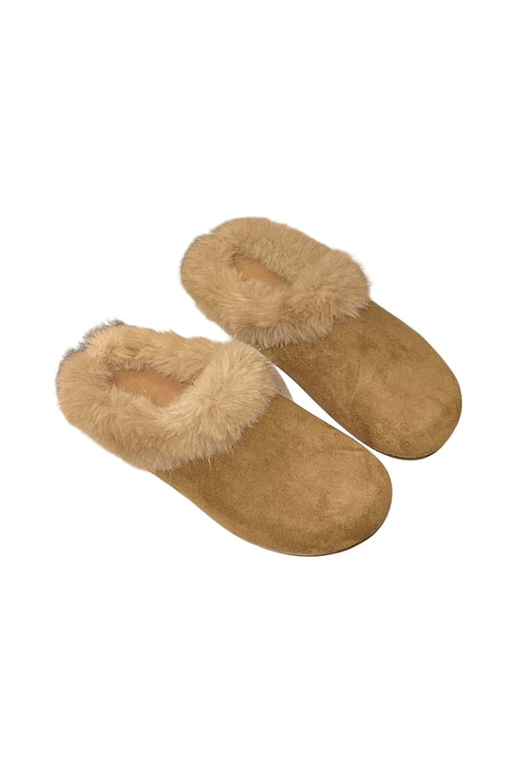 Ticikt Cozy Slippers Lined Shoes with Sole Soft Indoor Outdoor Comfortable Winter Slide Mules for Ladies Warm Fuzzy Slide On Footwear,Color:Khaki,Size:4.5