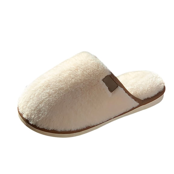 Ticikt Cozy Two Tone Slippers for Couples Winter Outdoor Style Home Slippers with Sole for Warmth and Comfort,Color:White,Size:8