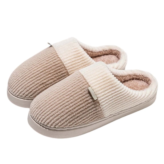 Ticikt Cozy Winter Couple Slippers Indoor Outdoor Lined Shoes with Color Toe Design for Warm Home Comfort,Color:Khaki,Size:6
