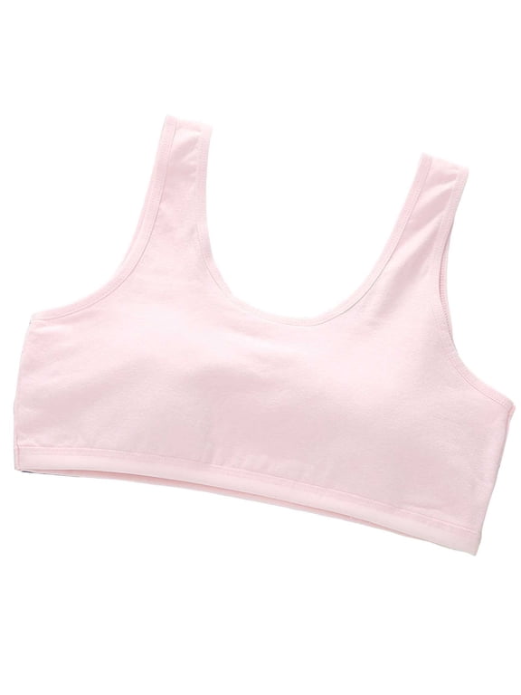 Crop Top Bra Girls Seamless Sports Bra Training White Bra Camisole Style Lightweight Seamless Kids,Color:Pink