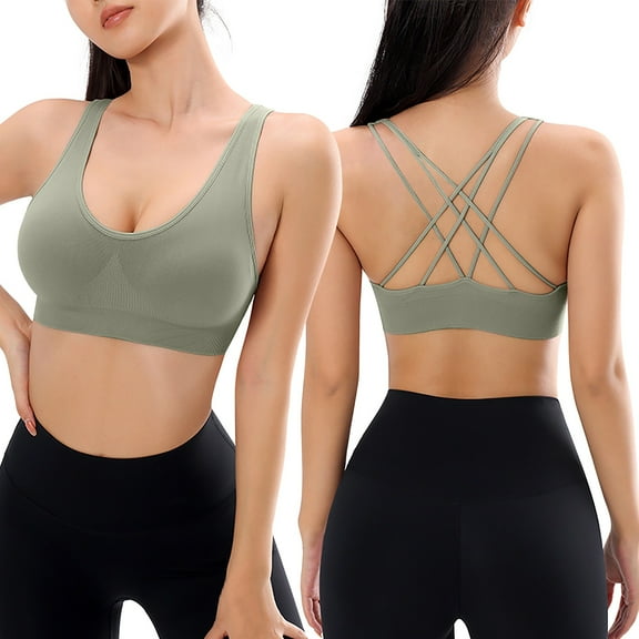 Ticikt Cross Back Sport Bras Padded Strappy Criss Cross Cropped Bras for Yoga Workout Fitness Low Impact,Color:Green