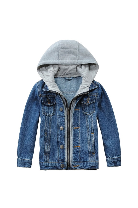 Durable Denim Jacket for Boys and Girls Classic Trucker Style Coat for Kids Youth Comfortable Outerwear,Color:Blue