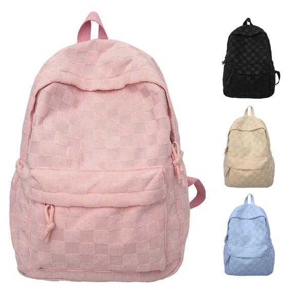 Ticikt Embossed Checkerboard Backpack, Large Capacity Minimalist Casual Daypack for Men Women School Travel
