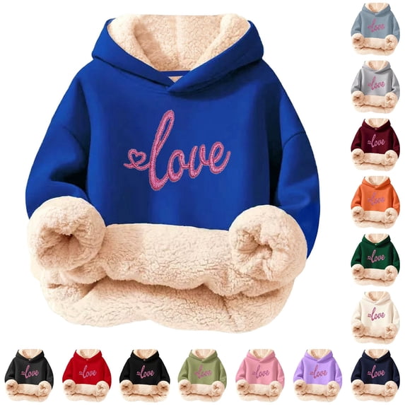 Ticikt Embroidery Kids Sherpa Lined Hoodie, Thick Warm Long Sleeve Pullover Sweatshirt for Fall Winter,Navy