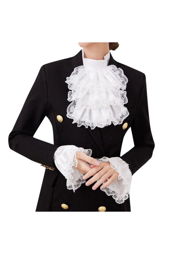 False Collar Detachable Half Shirt Blouse Collar Floral Lace Double Layer Cape Shawl Elegant for Women Girls Fashion Accessory for Dresses,Color:White