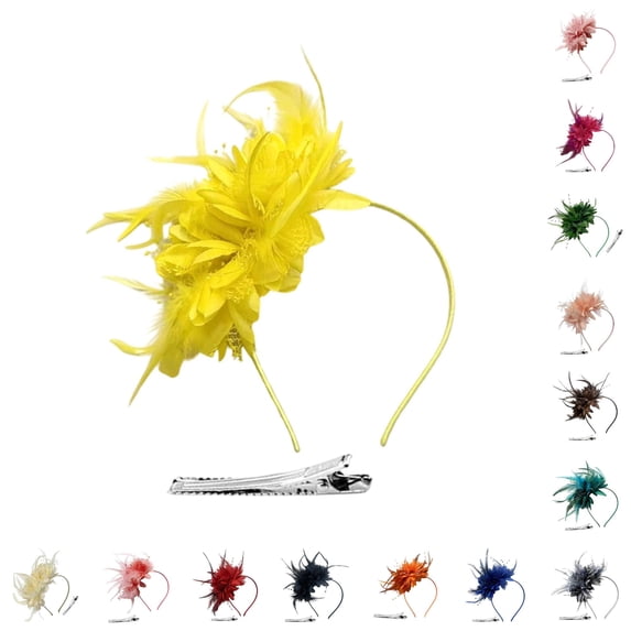 Ticikt Fascinators Hat for Women, Tea Party Hat Floral Lace Headband for Wedding Cocktail Party Dress Up,Yellow1