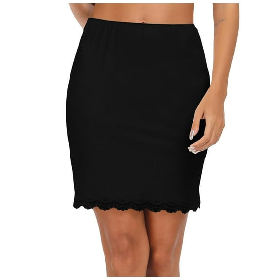 Ticikt Fashion Midi Skirt Half Slips for Women Underskirt Short Lace Trim Above Knee Half Slip,Color:Black