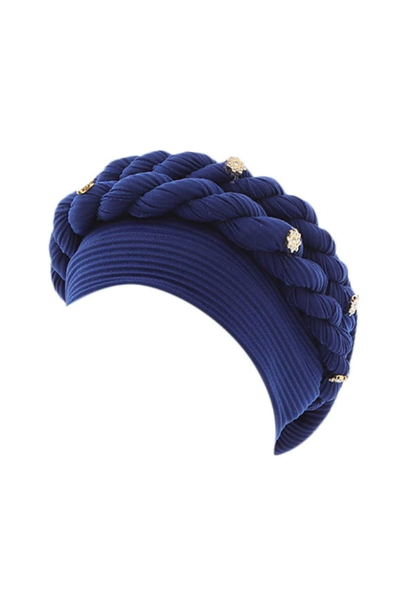 Fashion Women Beading Braid Hat Ruffle Cancer Wrap Cap Sleep Caps Satin Lined Hair Bonnets,Color:Blue