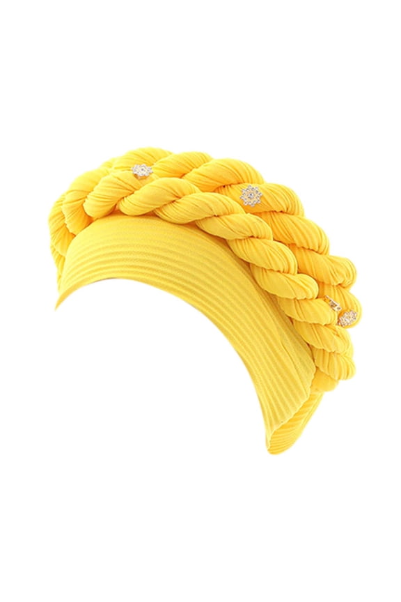 Fashion Women Beading Braid Hat Ruffle Cancer Wrap Cap Sleep Caps Satin Lined Hair Bonnets,Color:Yellow