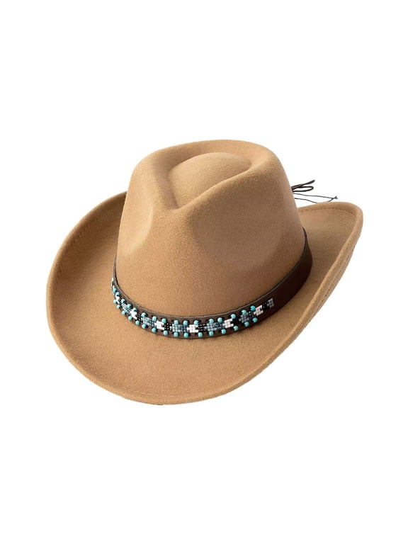Ticikt Felt Cowboy Hat for Men Women Western Wool Look Hat Wide Brim Rancher Hat with Decorative Band for Rodeo Country Parties Events