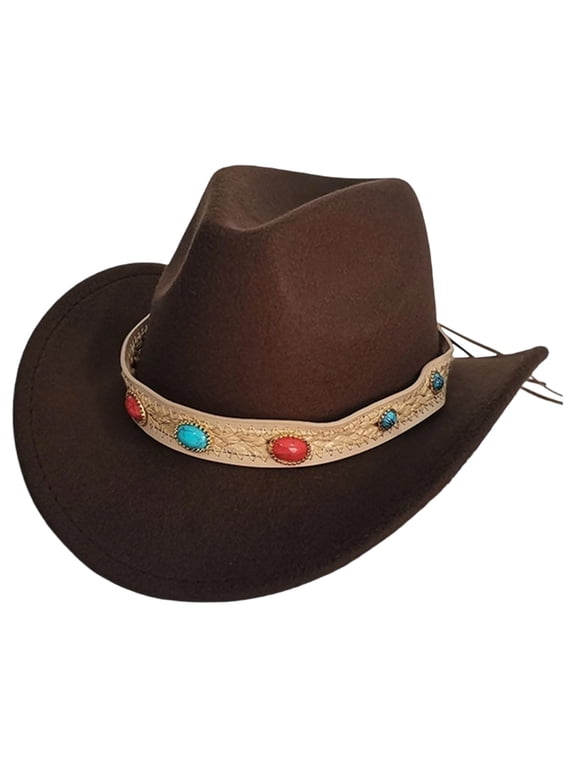 Ticikt Felt Cowboy Hat for Men Women Western Wool Look Hat Wide Brim Rancher Hat with Decorative Band for Rodeo Country Parties Events