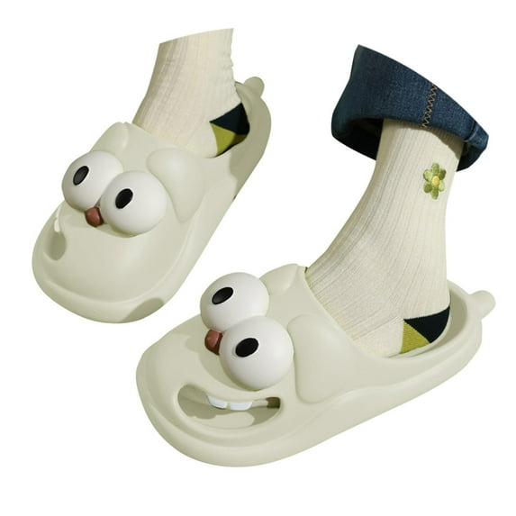 Ticikt Funny Big Eye Slippers Indoor Outdoor Platform Closed Toe Slides Sandals,Color:White,Size:7-8
