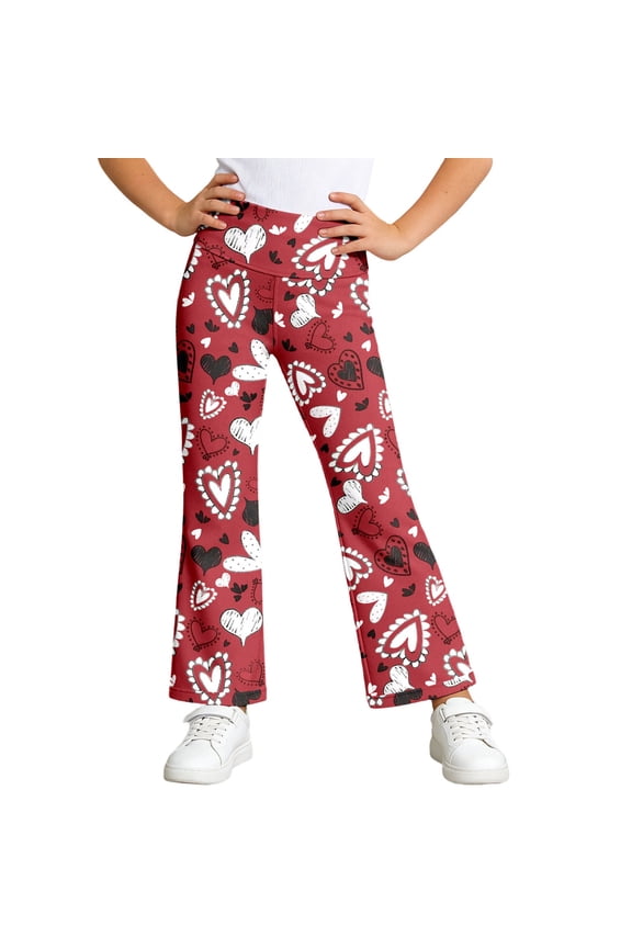 Girl's Boho Floral Print Elastic Waist Flared Leg Pants Casual Bell Bottom Trousers Yoga Pants Teen Dance Running