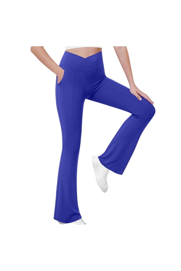 Girl's Leggings Cross High Waisted Flare Pants Yoga Bootcut Pants Solid Color Full Length Bell Bottoms