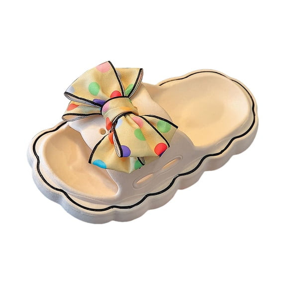 Ticikt Girl's on Sandals Bow Sandals Round Open Toe Beach Sandals,Color:Beige,Size:9.5-10 Years
