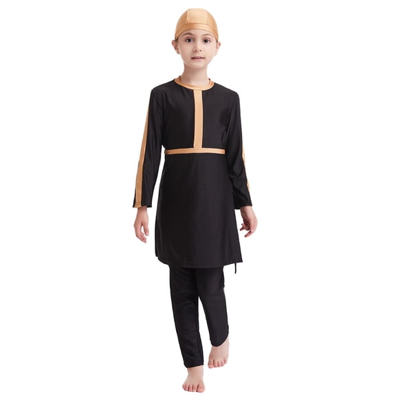 Ticikt Girl's Three-Piece Long Sleeve Swimsuits Rash Guard Kids Bathing Suit Full Coverage Swimwear for Conservative Beach and Pool Activities,Color:Coffee,14-15 Years