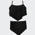 thumbnail image 1 of Ticikt Girls 2 Piece Bikini Set, Solid Ruffled Flounce Top High Waisted Ruched Bottom Swimsuit for 3-13Y,Black1, 1 of 4