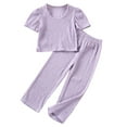 thumbnail image 1 of Ticikt Girls 2 Piece Outfits Sets Ruffle Summer Casual Crewneck Sleeveless Tops Wide Leg Pants Tracksuits 2026 Summer Outfits Cute Kids Clothes,Color:Purple,Size:3-4 Years, 1 of 8