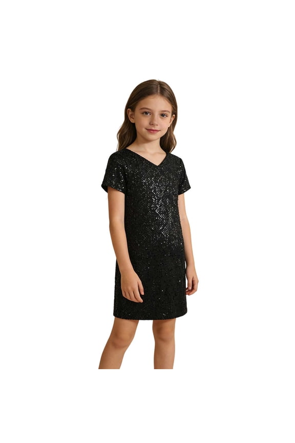 Girls 2 Piece Sequin Party Outfits – Puff Sleeve Shirt Blouses and Skirt Set for Birthday