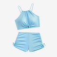 thumbnail image 1 of Ticikt Girls 2 Piece Swimsuit, Halter Cutout Top & High Waist Swim Shorts, Kids Solid Ribbed Bathing Suit,Light Blue, 1 of 5