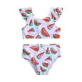 thumbnail image 1 of Ticikt Girls 2 Piece Swimsuit Square Neck Ruched Ruffle Trim Bikini Sets Adjustable Straps Bathing Suit for Girls,Color:Watermelon Red,Size:18-24 Months, 1 of 6