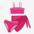 thumbnail image 1 of Ticikt Girls 3-Piece Bikini Swimsuit Set with Shell Trim and Cover Up Skirt for Beach,Hot Pink, 1 of 4